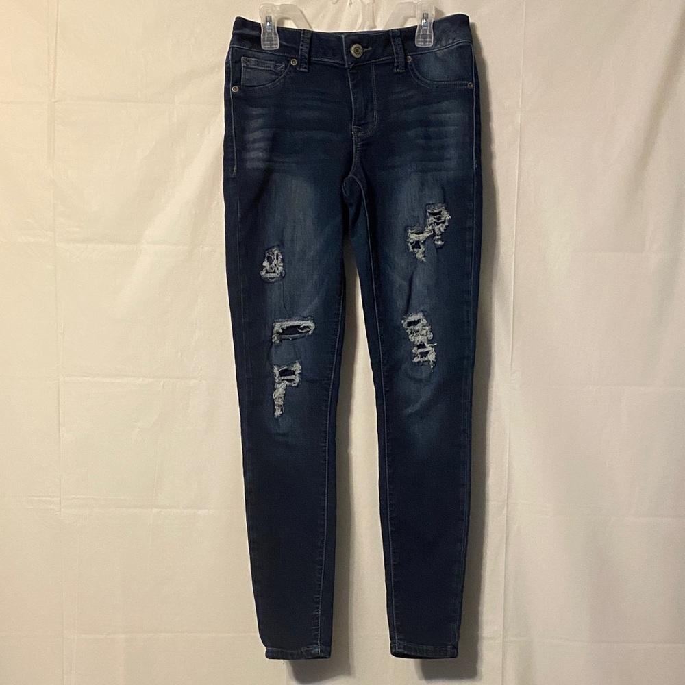 Maurices Dark Blue Distressed Skinny Jeans